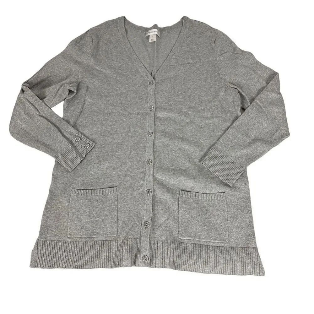 Christopher & Banks Gray V-Neck Cardigan size Large